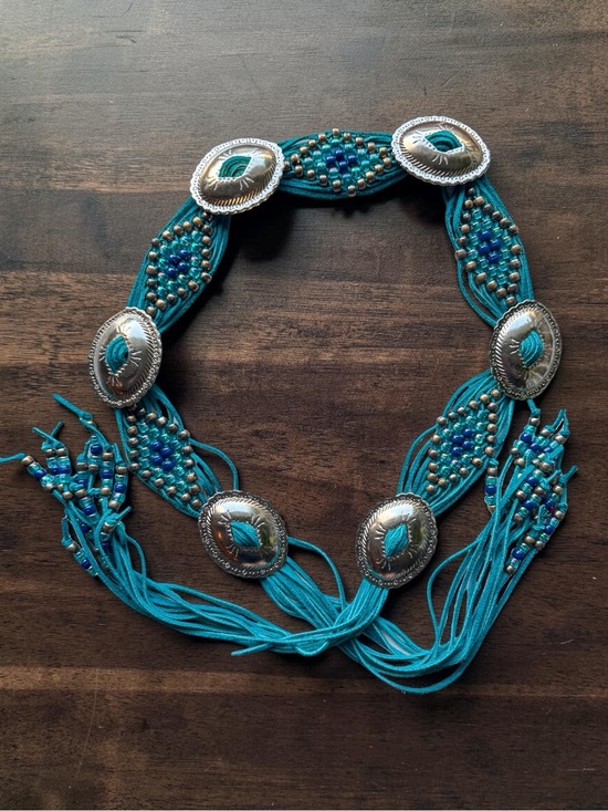 Unbranded Accessories - Western Navajo-style Beaded Concho Belt Turquoise fringe Boho
